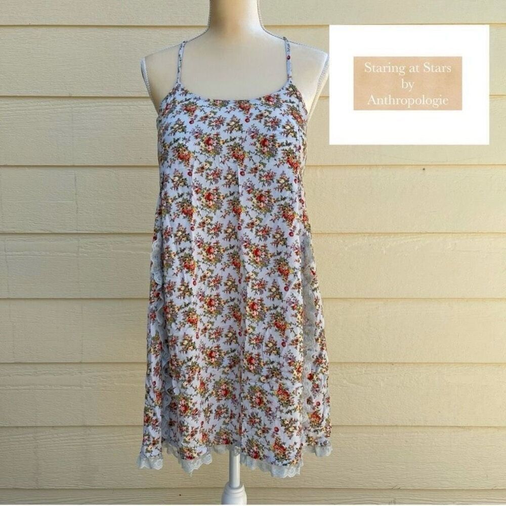 Anthropologie Staring at Stars Floral Strappy Mini‎ Dress M Coquette Cottagecore